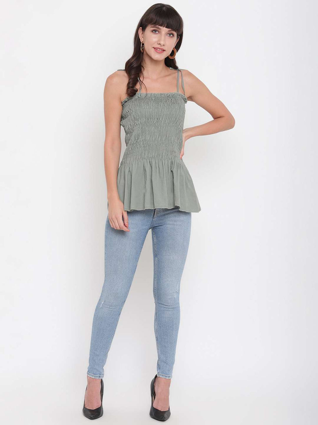 Women's Rayon Solid Casual Summer Style Tie Shoulder Straps Free Size Tank Top (Pistachio )