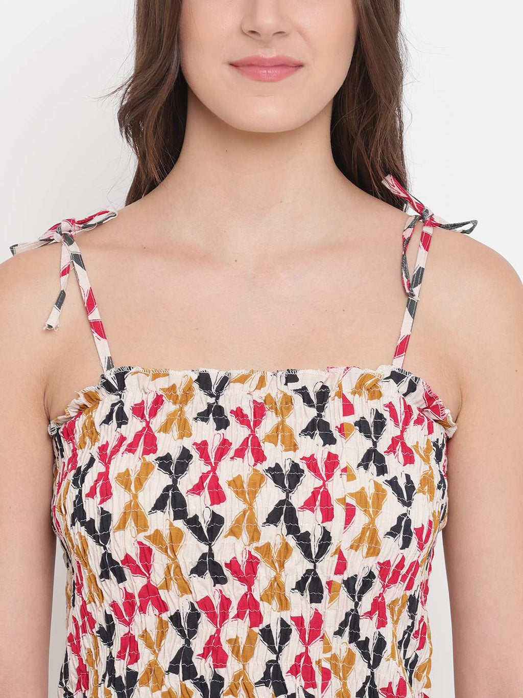 Women's Rayon Printed Casual Summer Style Tie Shoulder Straps Free Size Tank Top ( Multi12)