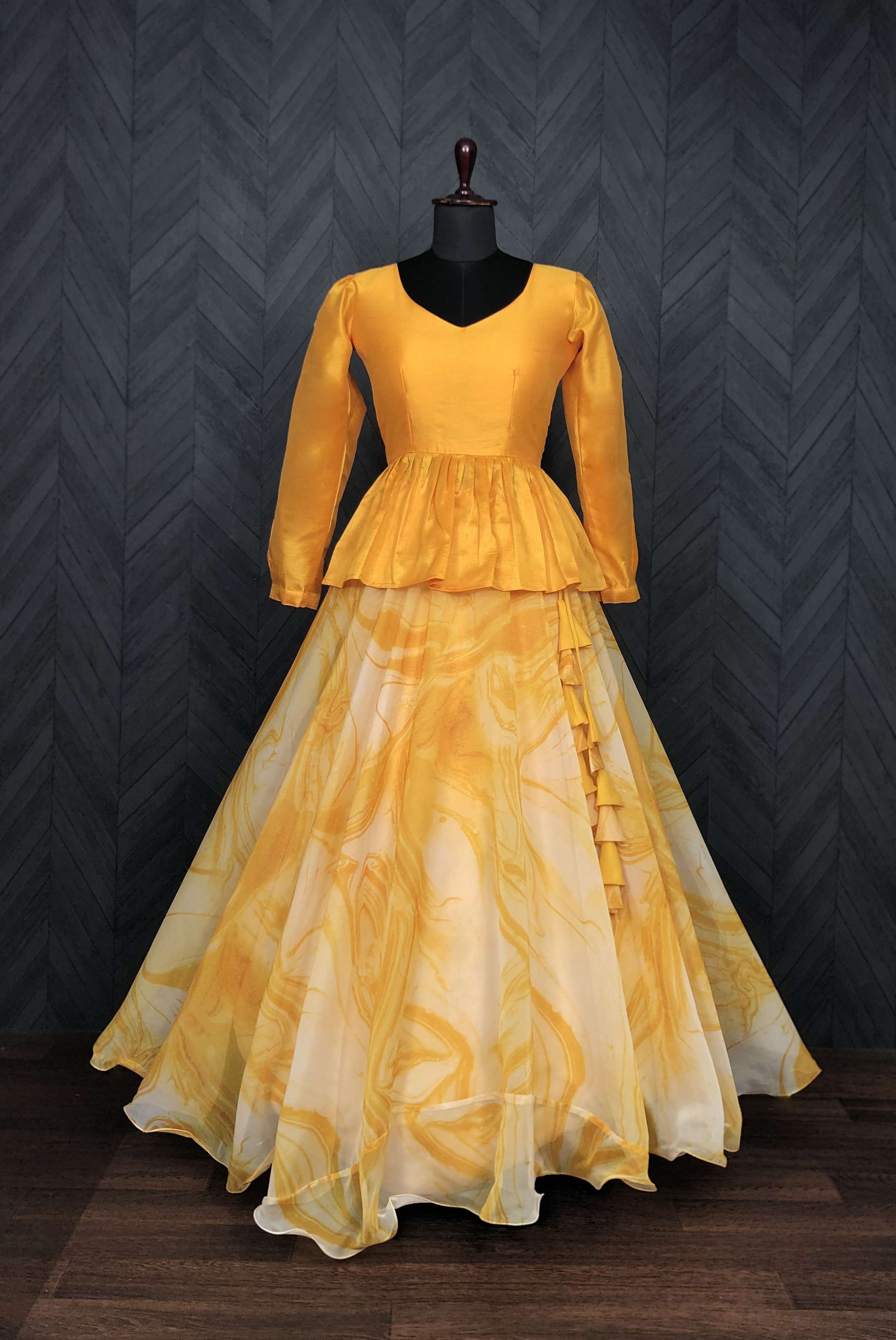 Premium Soft Organza Printed Lehenga with Mulberry Silk Peplum Blouse