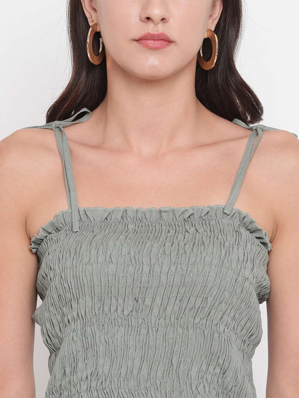 Women's Rayon Solid Casual Summer Style Tie Shoulder Straps Free Size Tank Top (Pistachio )