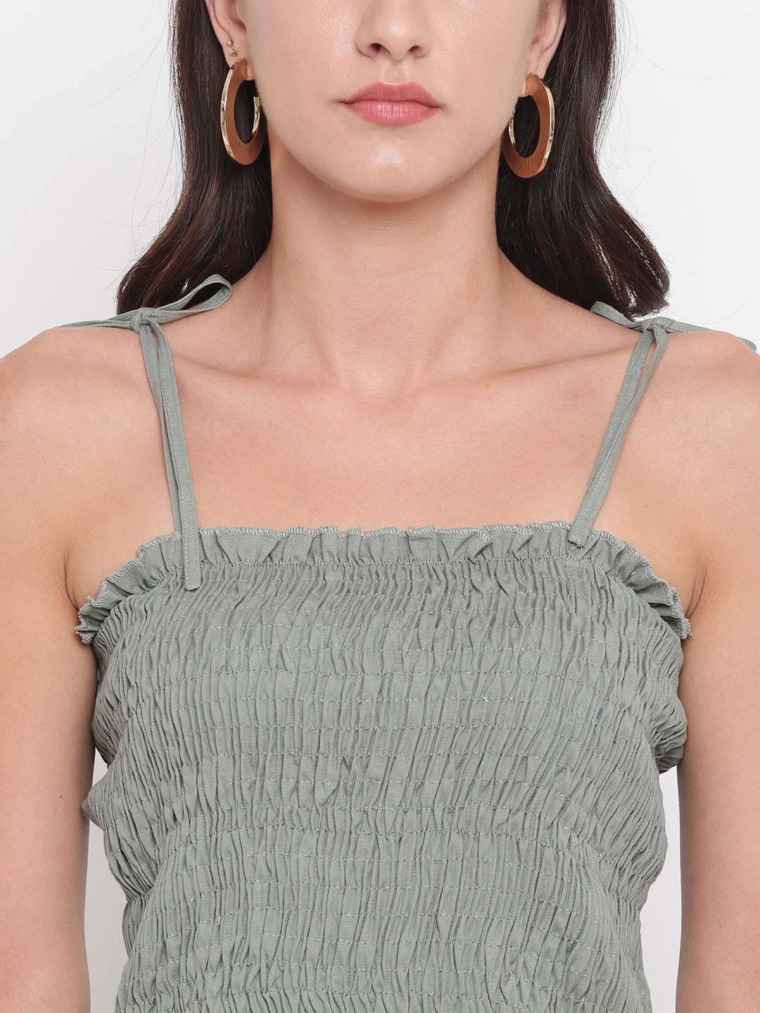 Women's Rayon Solid Casual Summer Style Tie Shoulder Straps Free Size Tank Top (Pistachio )