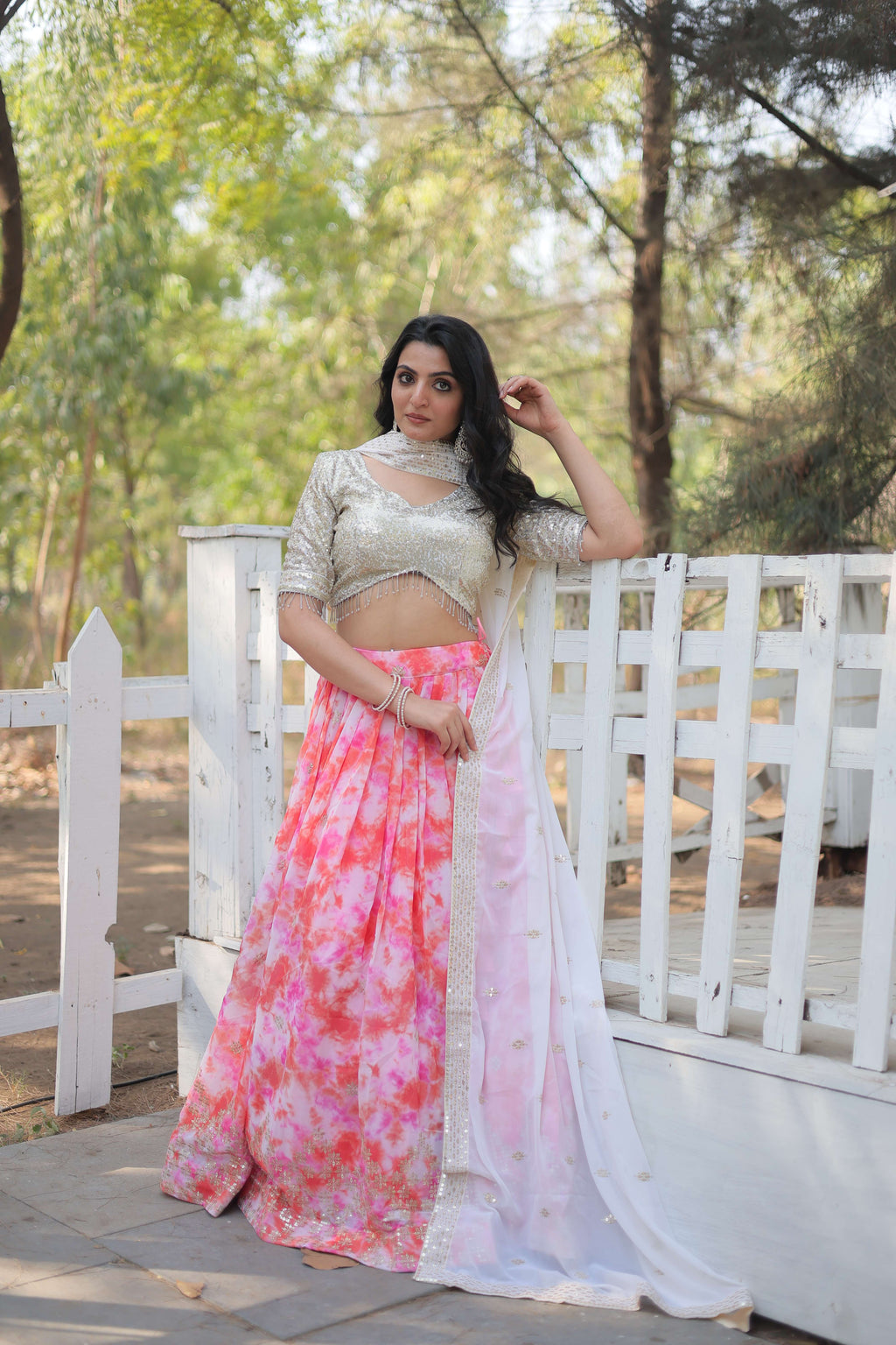 Digital Printed Georgette Lehenga Choli with Sequins Dupatta ?