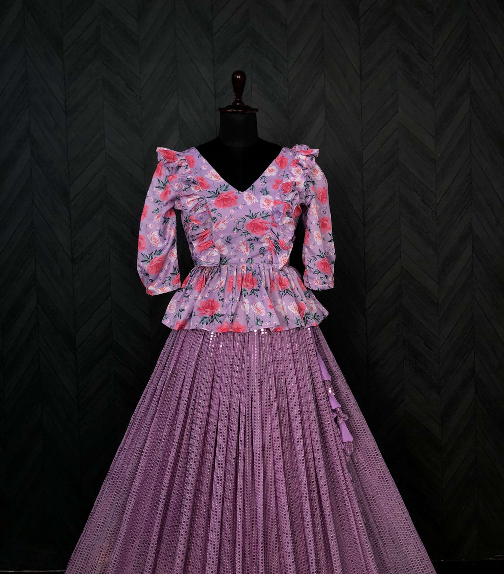 Premium Embroidered Sequins Lehenga Choli with Floral Blouse