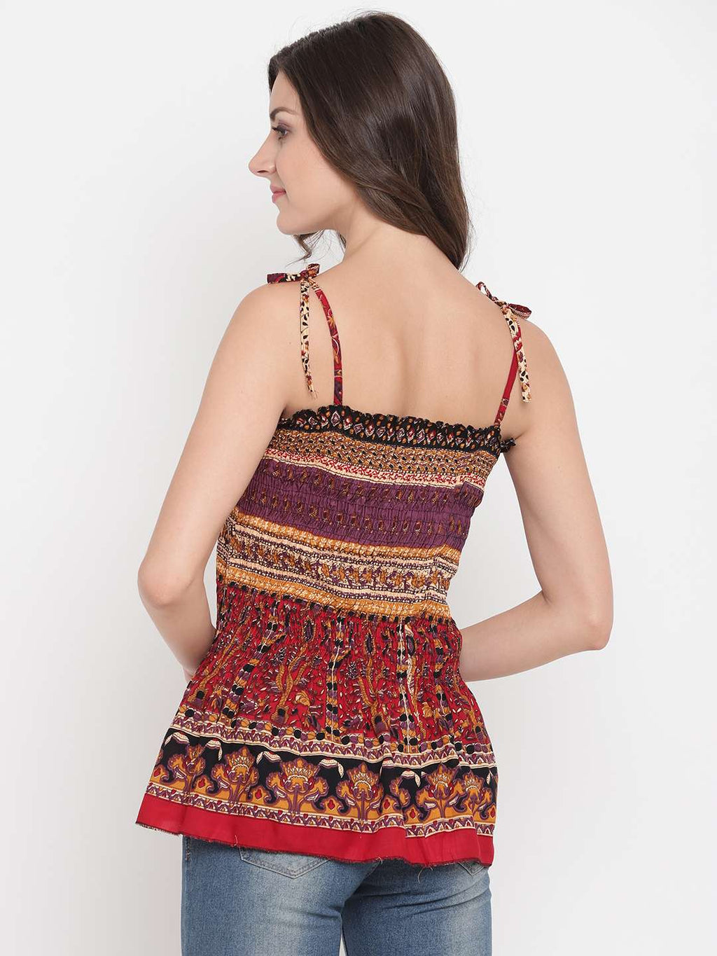 Women's Rayon Printed Casual Summer Style Tie Shoulder Straps Free Size Tank Top ( Multi8)