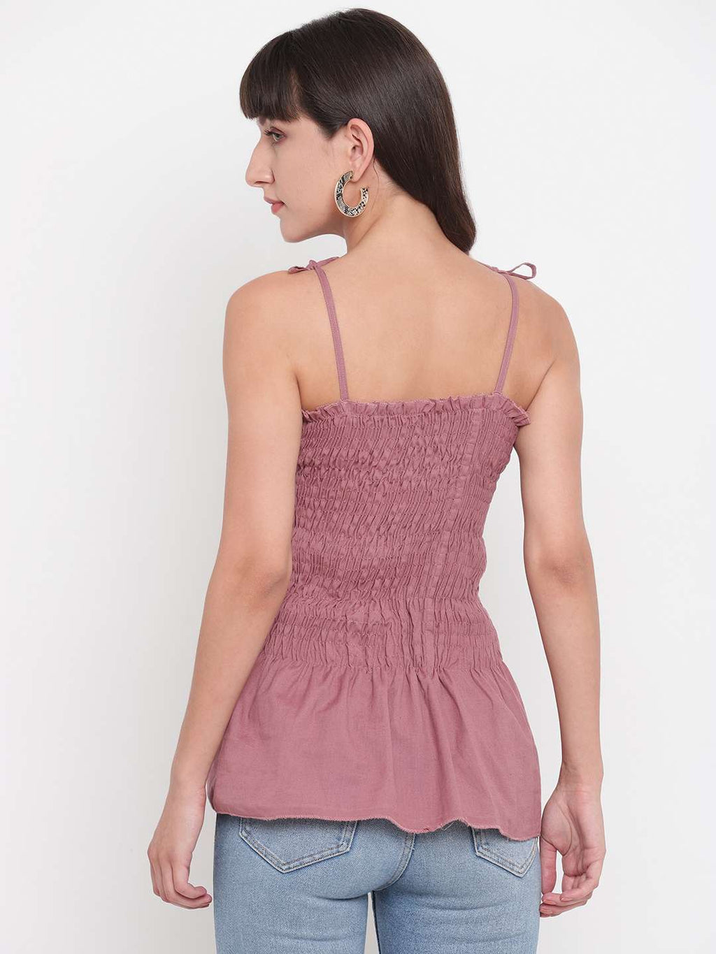 Women's Rayon Solid Casual Summer Style Tie Shoulder Straps Free Size Tank Top (Onion)