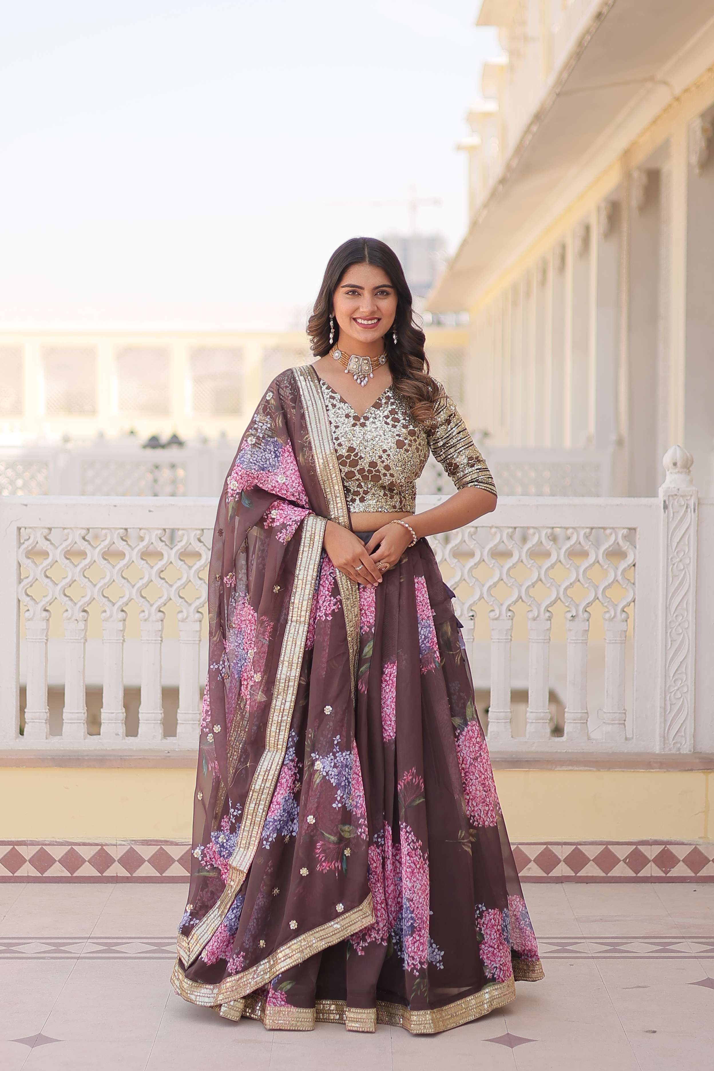 Digital Printed Russian Silk Lehenga Choli with Sequins Dupatta ?