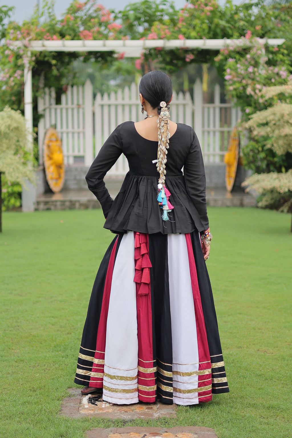 Navratri Lehenga Choli Set with Black Peplum Top