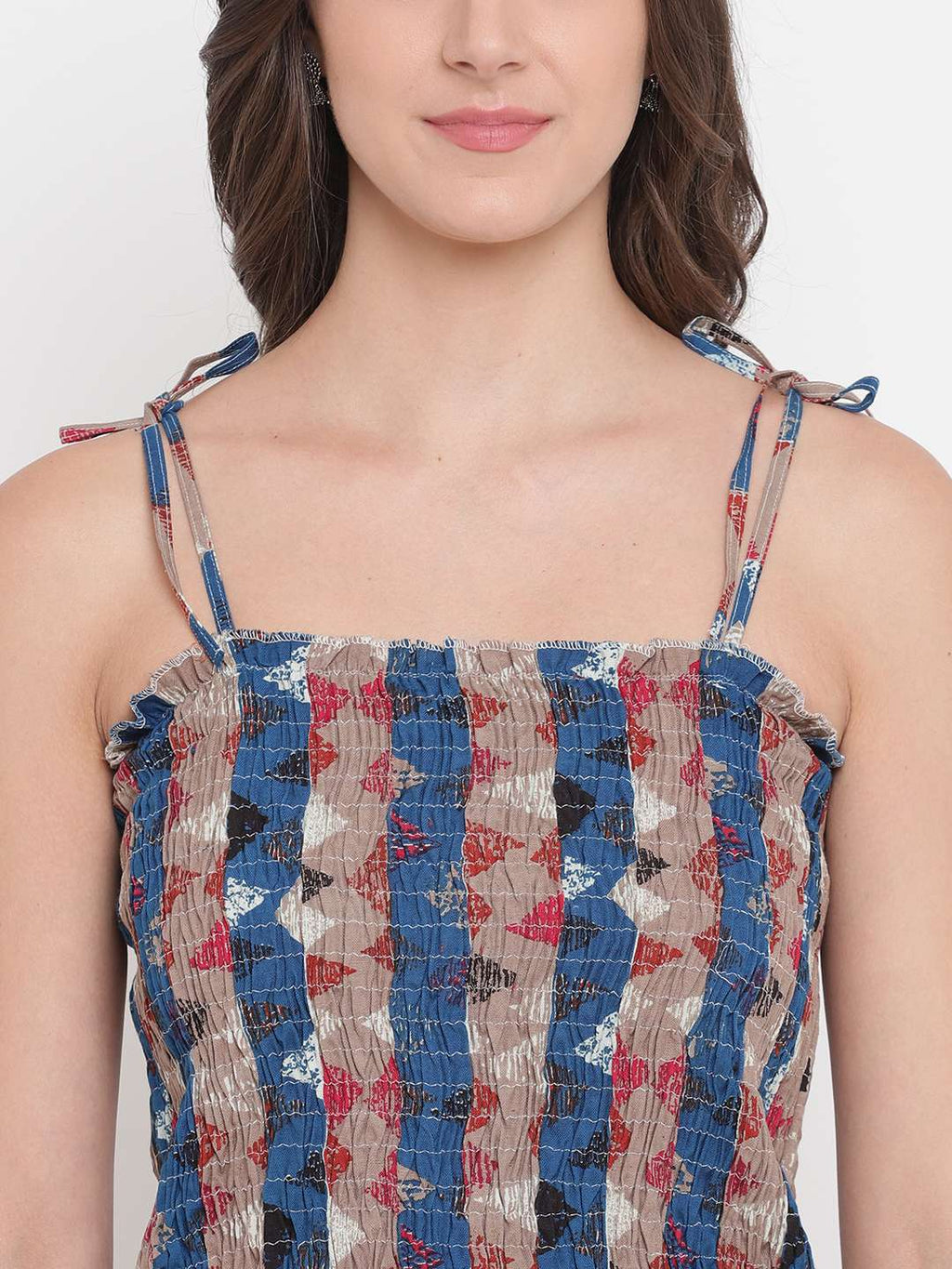 Women's Rayon Printed Casual Summer Style Tie Shoulder Straps Free Size Tank Top ( Multi15)