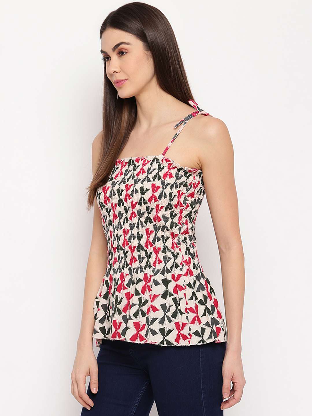Women's Rayon Printed Casual Summer Style Tie Shoulder Straps Free Size Tank Top ( Multi16