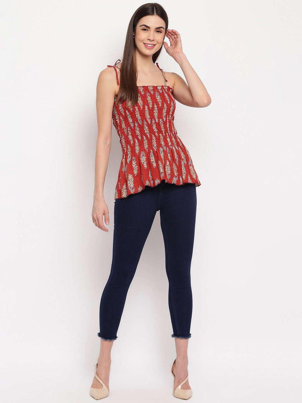 Women's Rayon Printed Casual Summer Style Tie Shoulder Straps Free Size Tank Top ( Multi17)