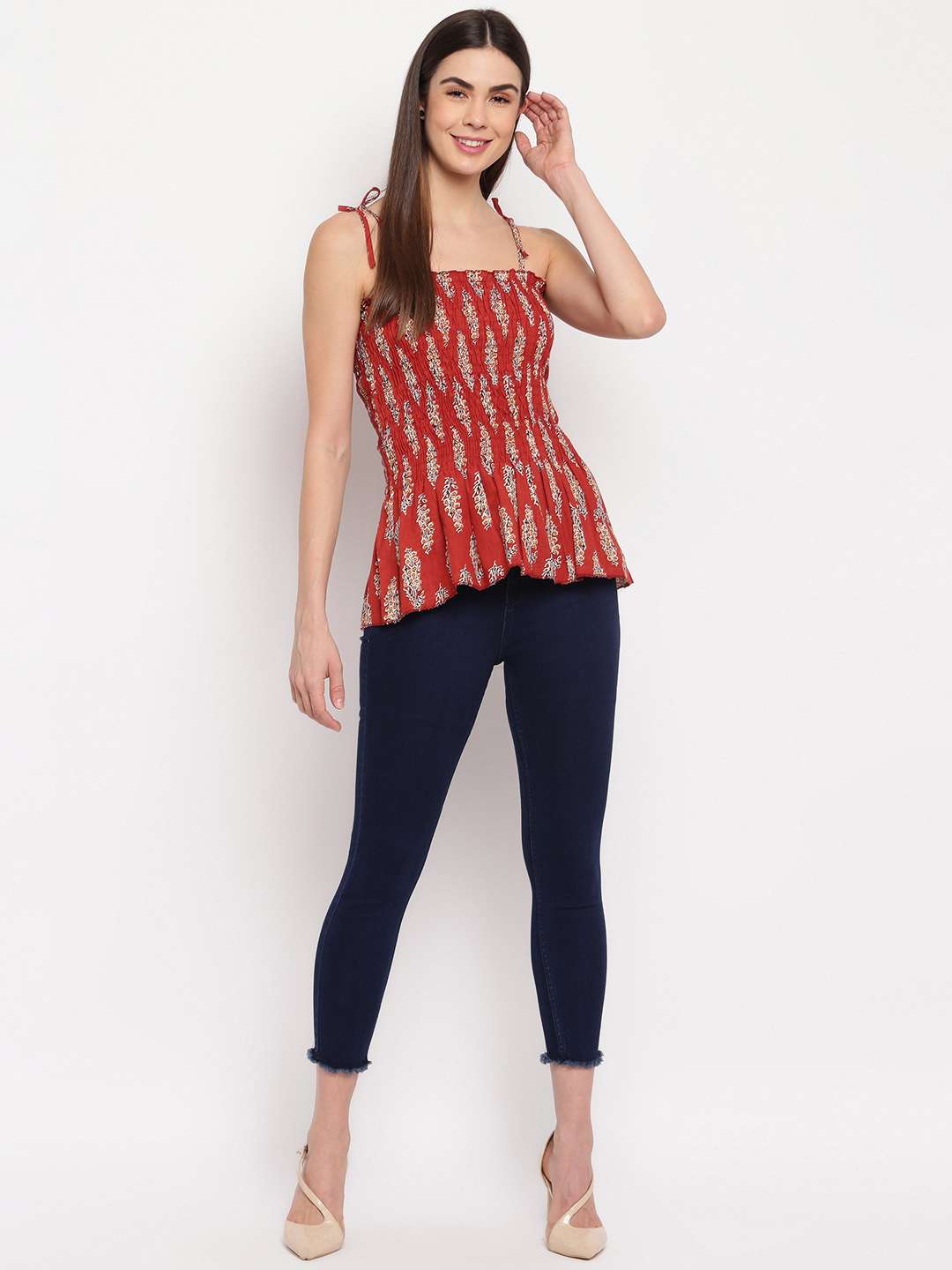 Women's Rayon Printed Casual Summer Style Tie Shoulder Straps Free Size Tank Top ( Multi17)