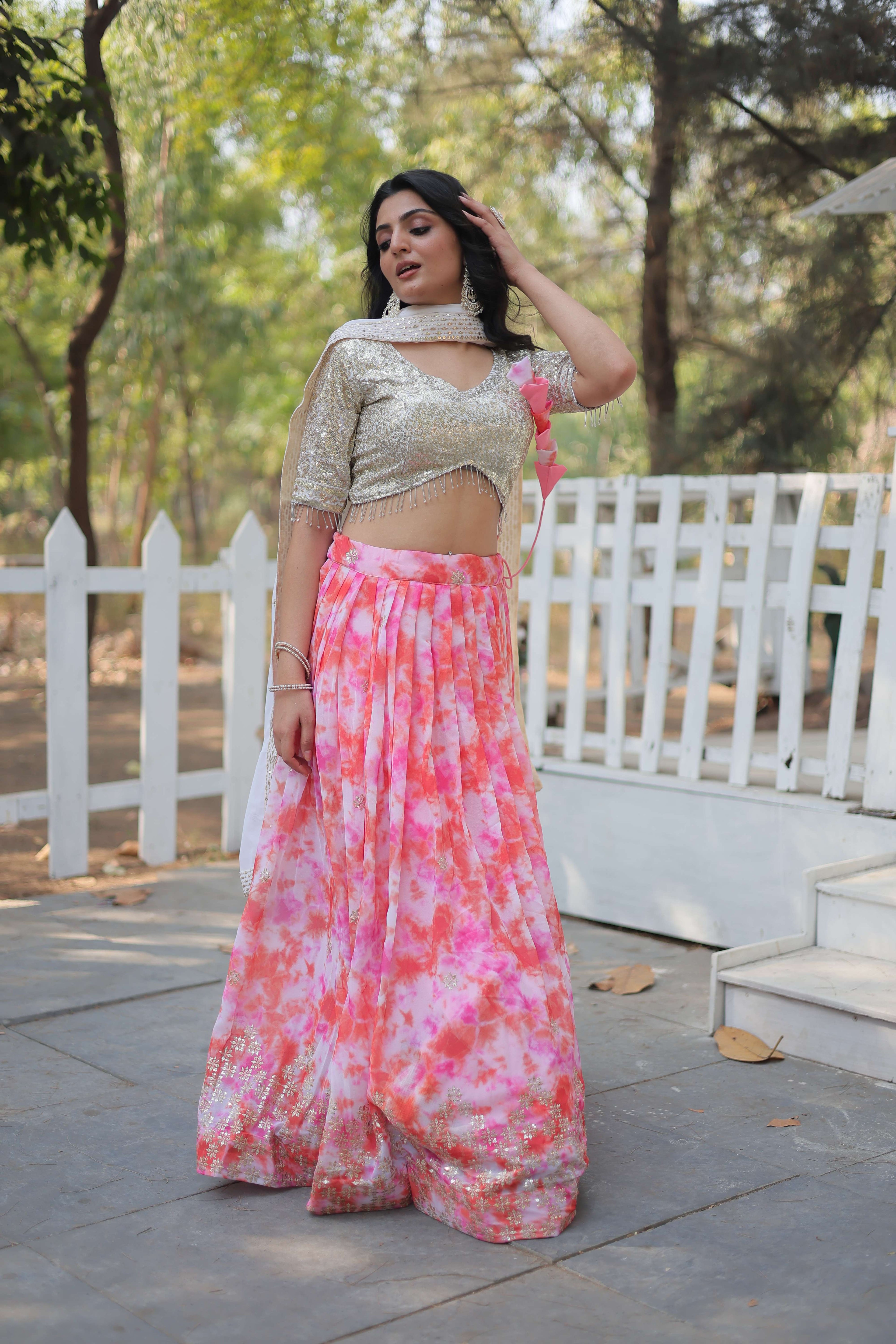 Digital Printed Georgette Lehenga Choli with Sequins Dupatta ?