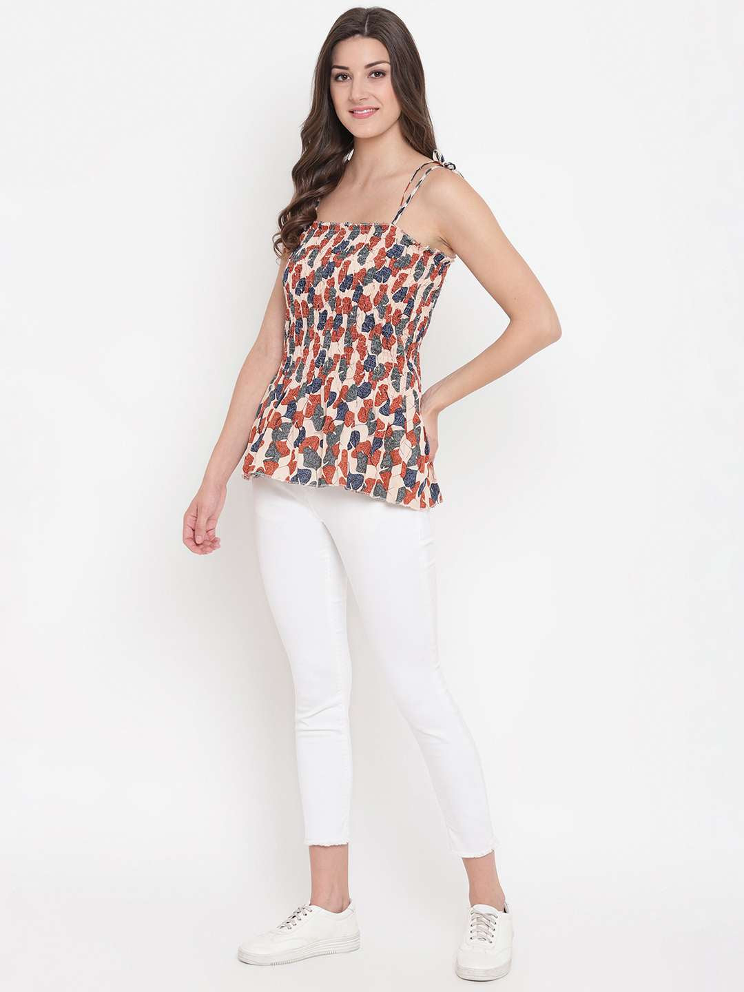 Women's Rayon Printed Casual Summer Style Tie Shoulder Straps Free Size Tank Top ( Multi11)