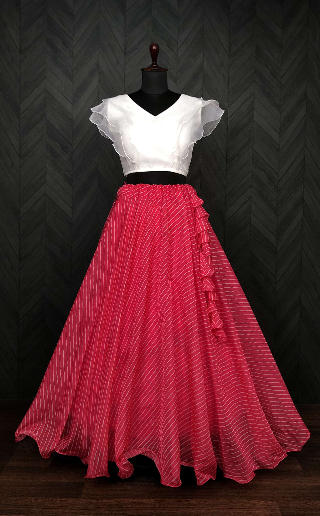 Premium Designer Leheriya Digital Printed Organza Lehenga Choli Set