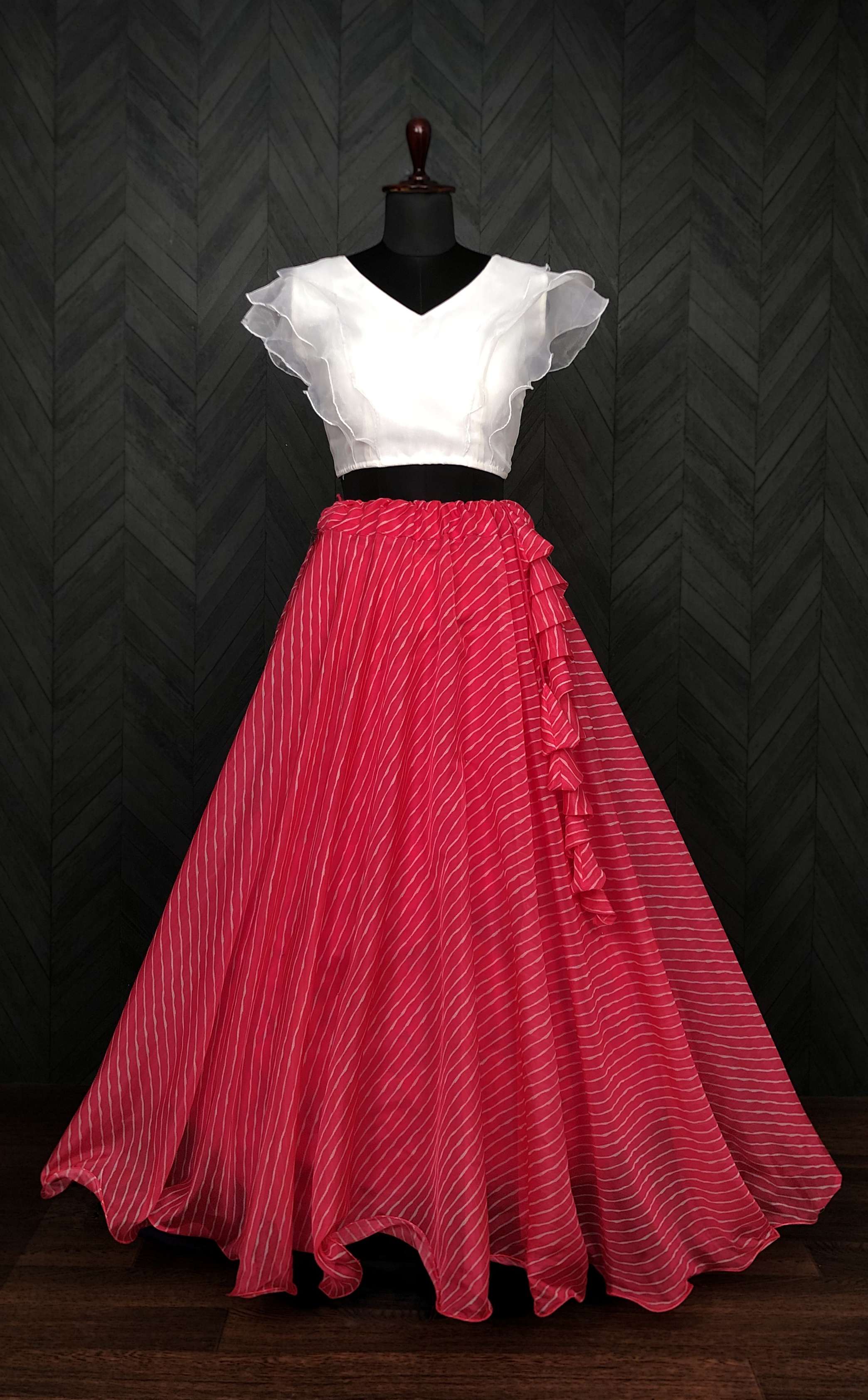 Premium Designer Leheriya Digital Printed Organza Lehenga Choli Set