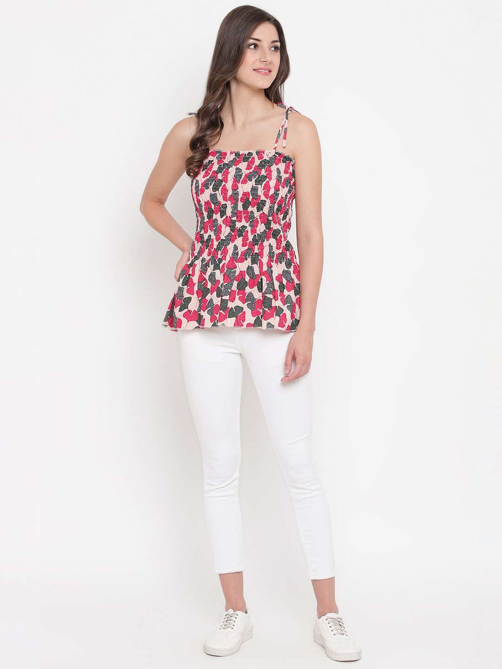 Women's Rayon Printed Casual Summer Style Tie Shoulder Straps Free Size Tank Top ( Multi13)