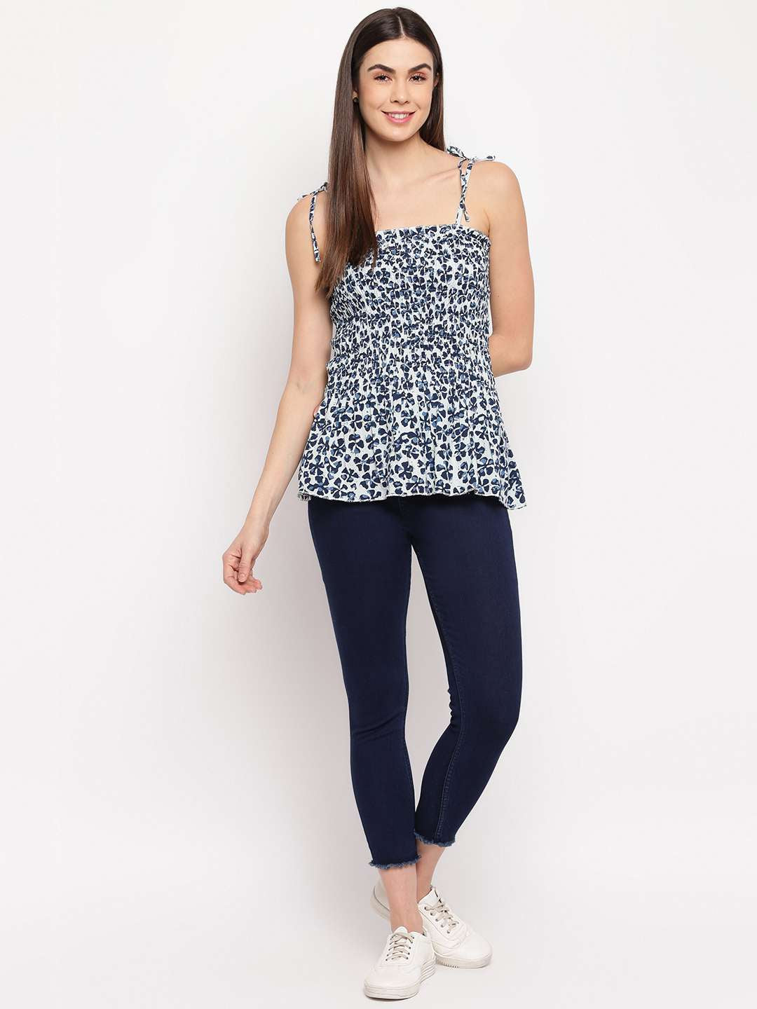 Women's Rayon Printed Casual Summer Style Tie Shoulder Straps Free Size Tank Top ( Multi22)