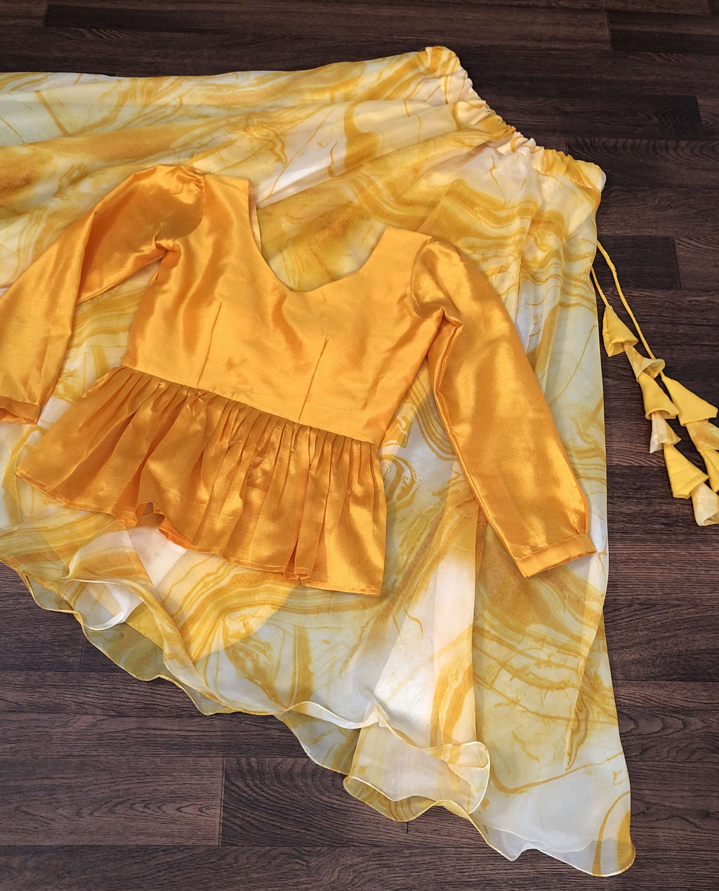 Premium Soft Organza Printed Lehenga with Mulberry Silk Peplum Blouse