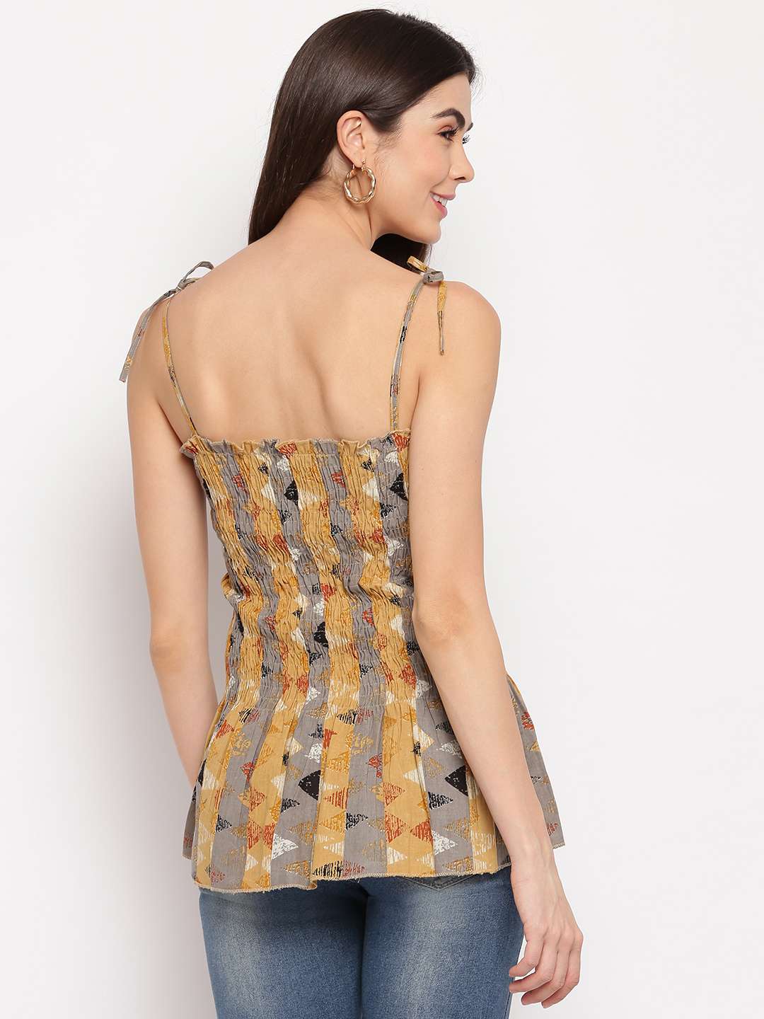 Women's Rayon Printed Casual Summer Style Tie Shoulder Straps Free Size Tank Top ( Multi21)