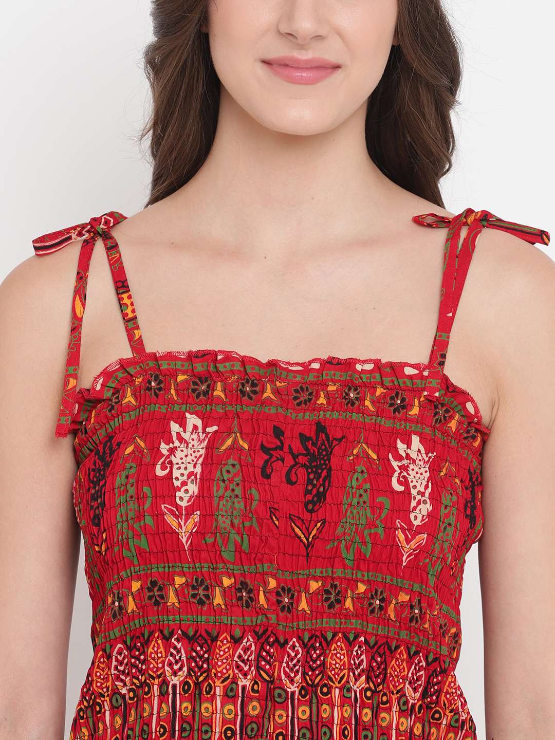 Women's Rayon Printed Casual Summer Style Tie Shoulder Straps Free Size Tank Top ( Multi7)